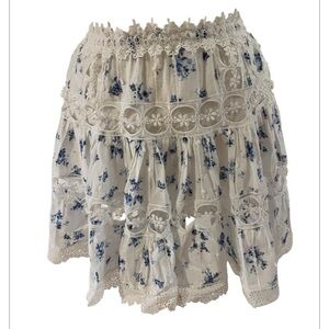 Olivacious Blue Floral Flirty casual mini skirt-Size Medium